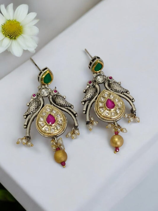 PINK REETA GERMAN SILVER EARRINGS
