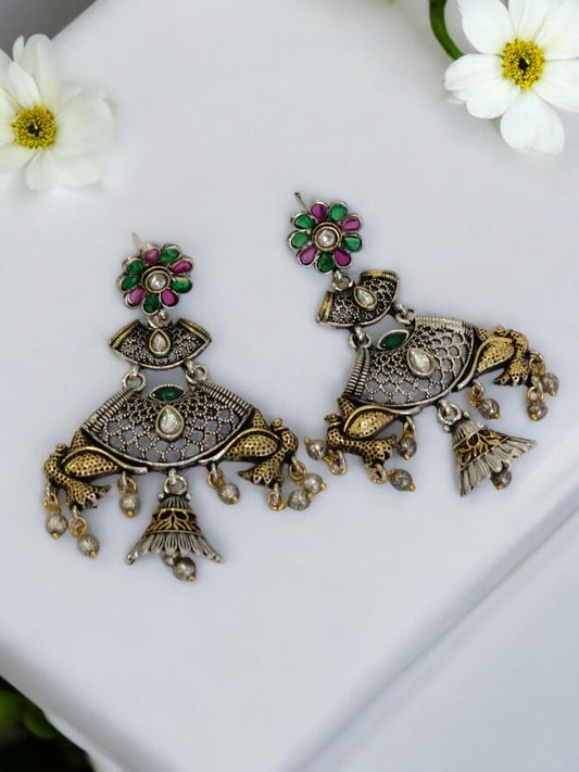 MULTI REETANSHI GERMAN SILVER EARRINGS