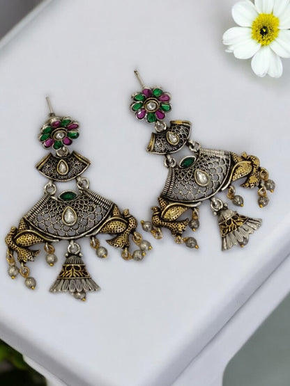 MULTI REETANSHI GERMAN SILVER EARRINGS