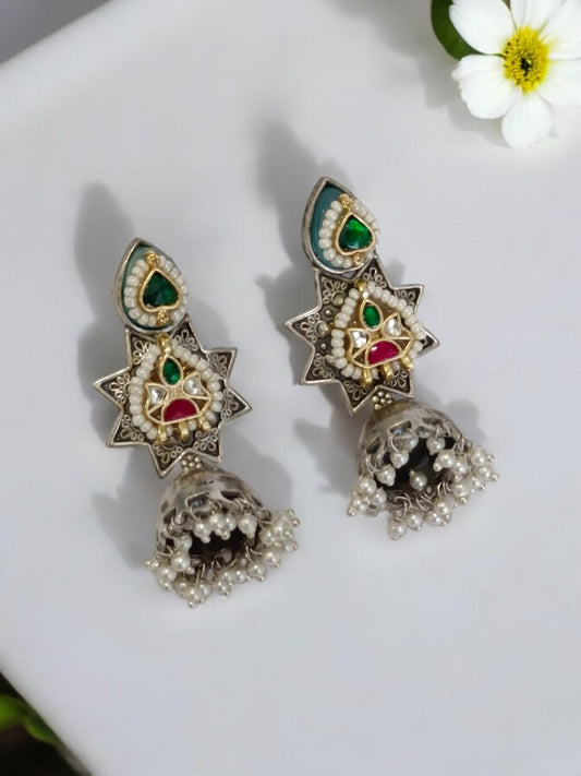 GREEN GEETANSHI GERMAN SILVER EARRINGS