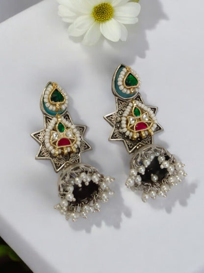GREEN GEETANSHI GERMAN SILVER EARRINGS