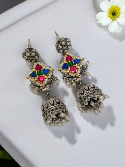 MULTI KEENJAL GERMAN SILVER EARRINGS