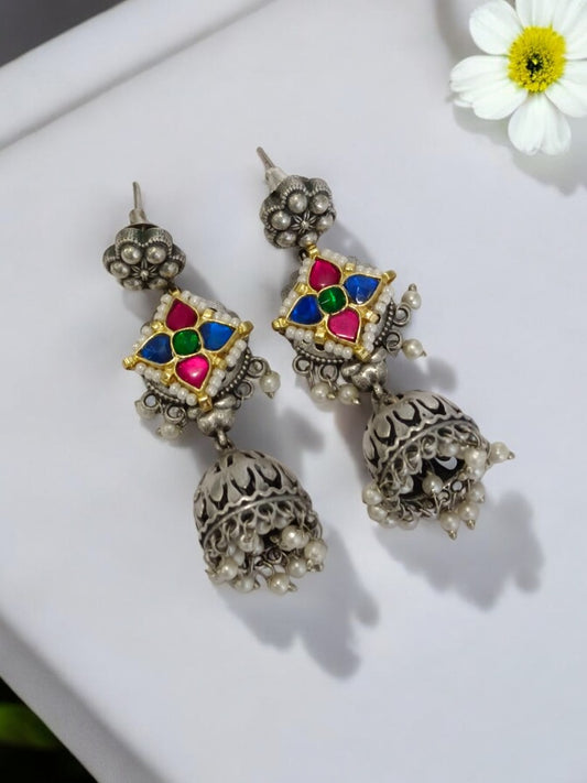 MULTI KEENJAL GERMAN SILVER EARRINGS