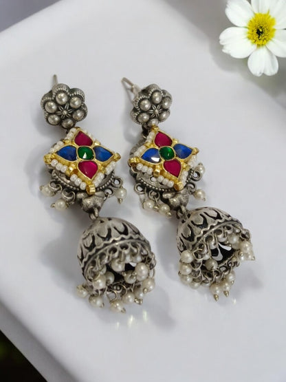 MULTI KEENJAL GERMAN SILVER EARRINGS