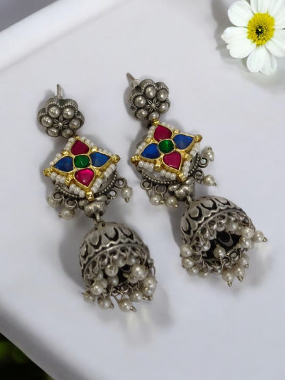 MULTI KEENJAL GERMAN SILVER EARRINGS
