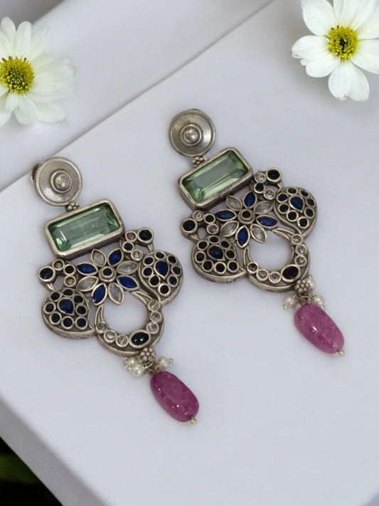 BLUE DEEMPLE GERMAN SILVER EARRINGS