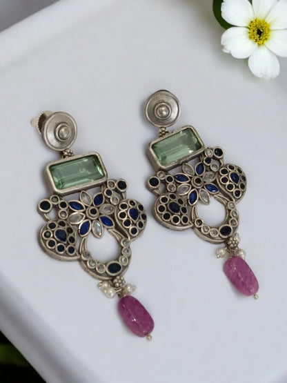BLUE DEEMPLE GERMAN SILVER EARRINGS