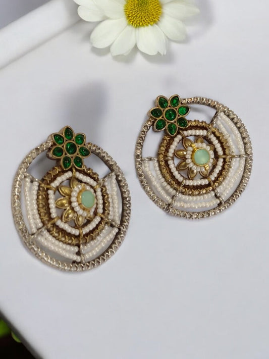 GREEN KAMINI GERMAN SILVER EARRINGS