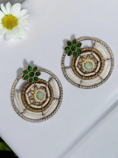 GREEN KAMINI GERMAN SILVER EARRINGS
