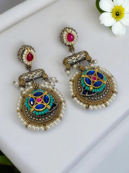 BLUE BHAIRAVEE GERMAN SILVER EARRINGS