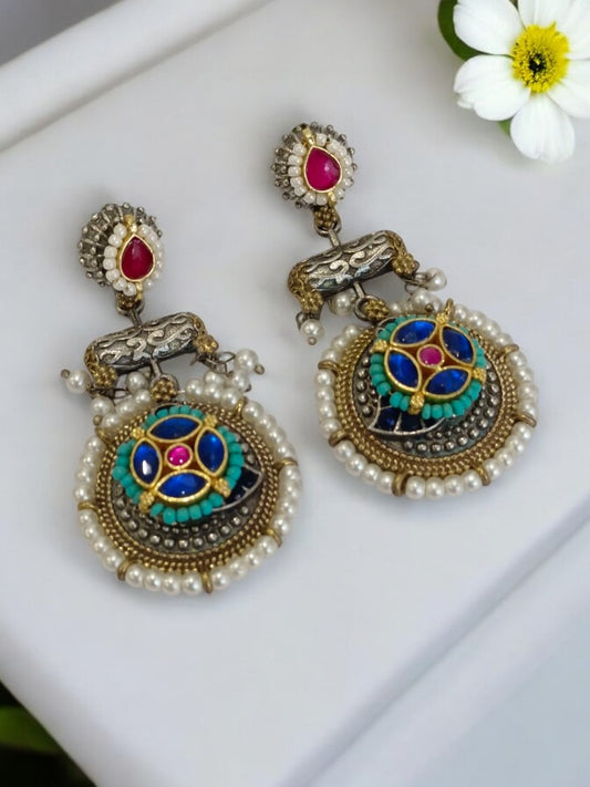 BLUE BHAIRAVEE GERMAN SILVER EARRINGS