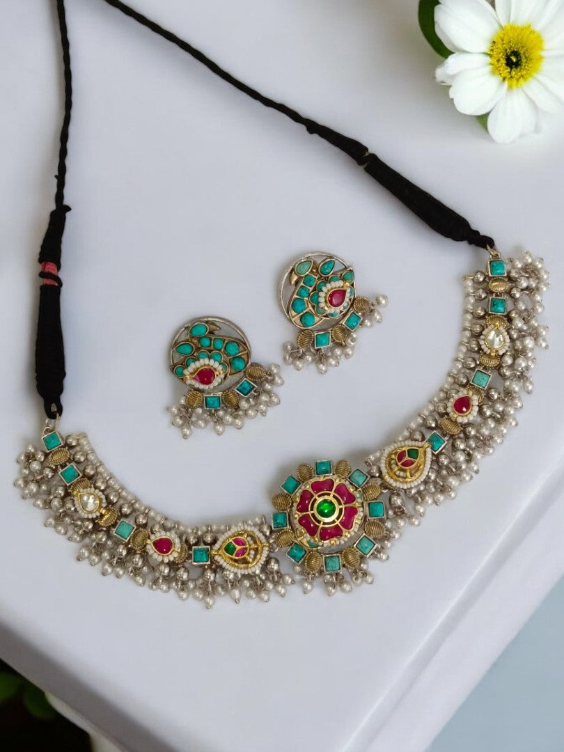 SKY BLUE BHAMINI GERMAN SILVER JEWELLERY SET