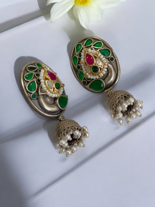 GREEN BRAMHANI GERMAN SILVER EARRINGS
