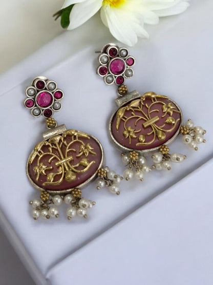 PINK RUDHRI GERMAN SILVER EARRINGS
