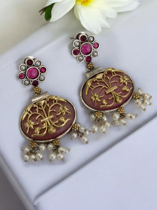 PINK RUDHRI GERMAN SILVER EARRINGS