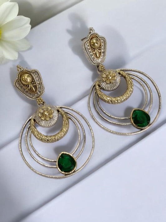 GREEN LINAA GERMAN SILVER EARRINGS