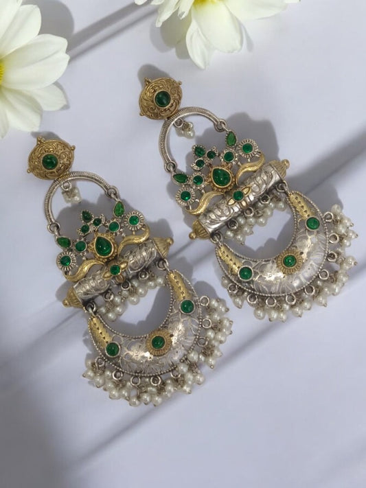GREEN SAMIKSHA GERMAN SILVER EARRINGS