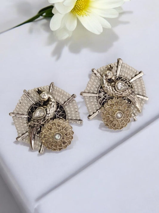 WHITE PRARISHI GERMAN SILVER EARRINGS
