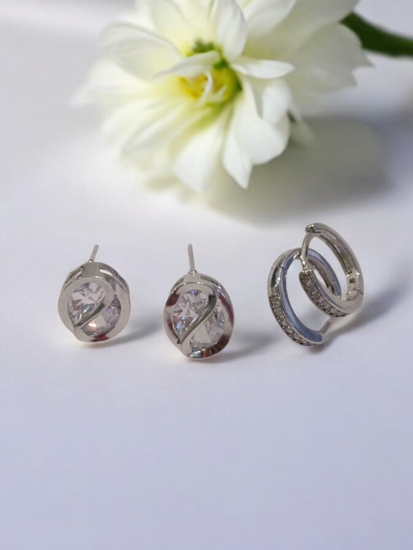 SILVER DIAMOND ALYA EARRINGS (COMBO)