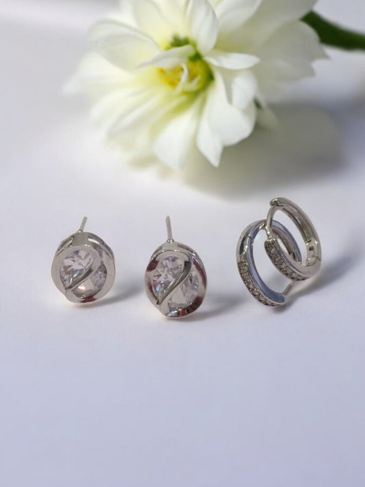 SILVER DIAMOND ALYA EARRINGS (COMBO)