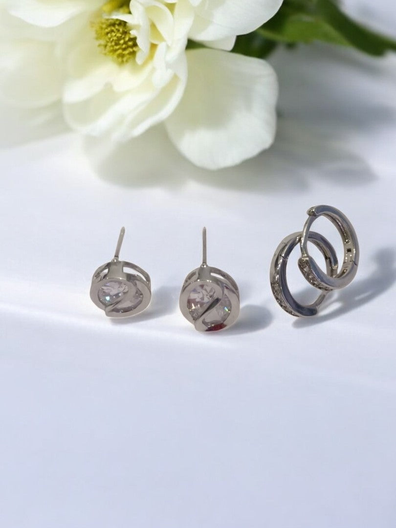 SILVER DIAMOND ALYA EARRINGS (COMBO)