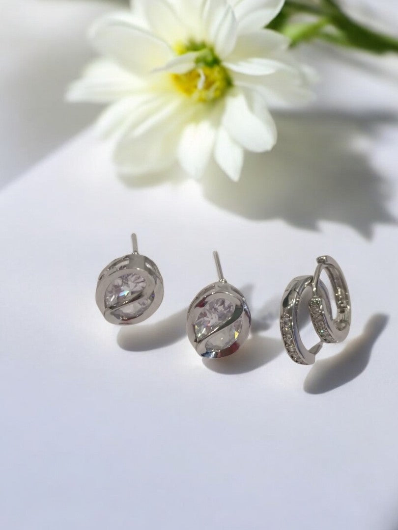SILVER DIAMOND ALYA EARRINGS (COMBO)