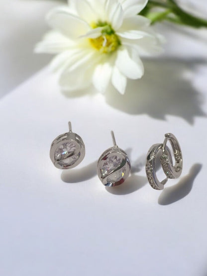 SILVER DIAMOND ALYA EARRINGS (COMBO)