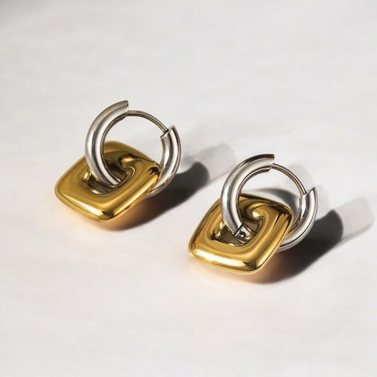 SILVER HOOP GOLD SQUARE LICIE EARRINGS