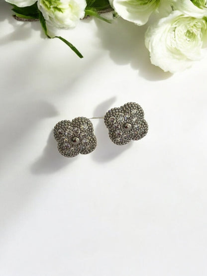 SILVER DIAMOND CLOVER GRISHMAK EARRINGS