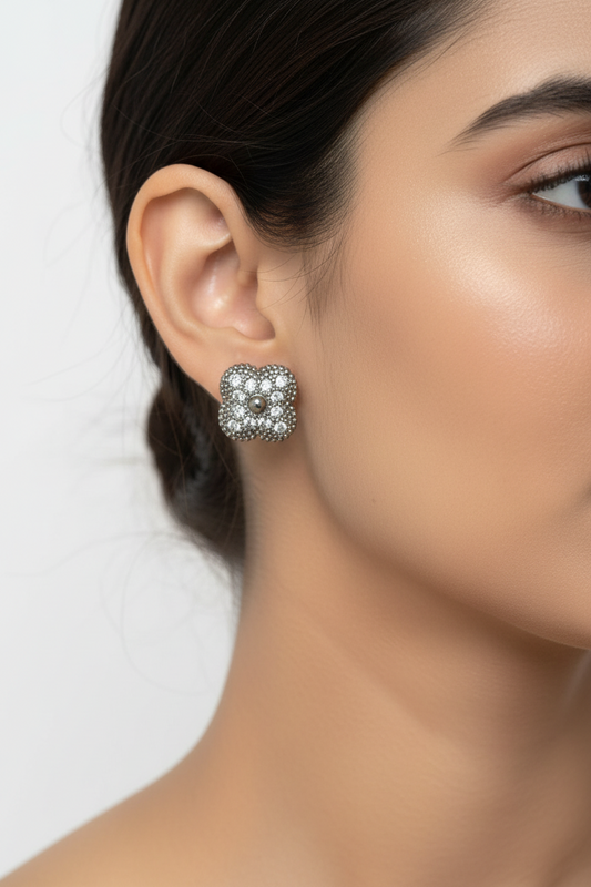 SILVER DIAMOND CLOVER GRISHMAK EARRINGS