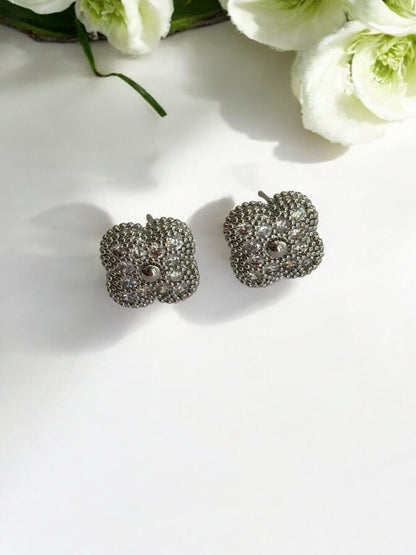 SILVER DIAMOND CLOVER GRISHMAK EARRINGS