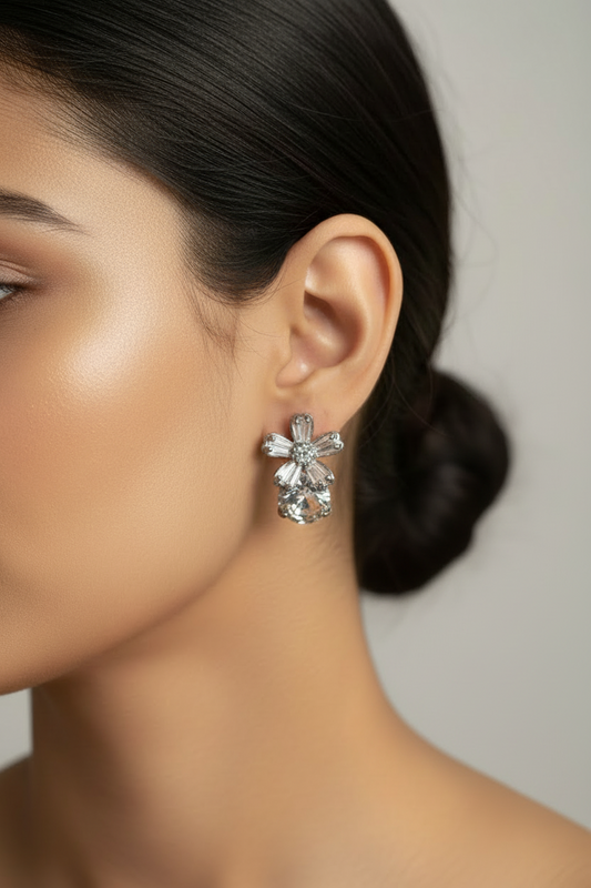 SILVER DIAMOND FLOWER KRISHNIAY EARRINGS