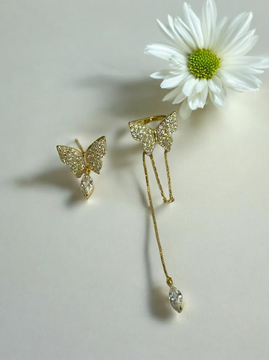 GOLDEN DIAMOND BUTTERFLY APHEAL EAR CUFF