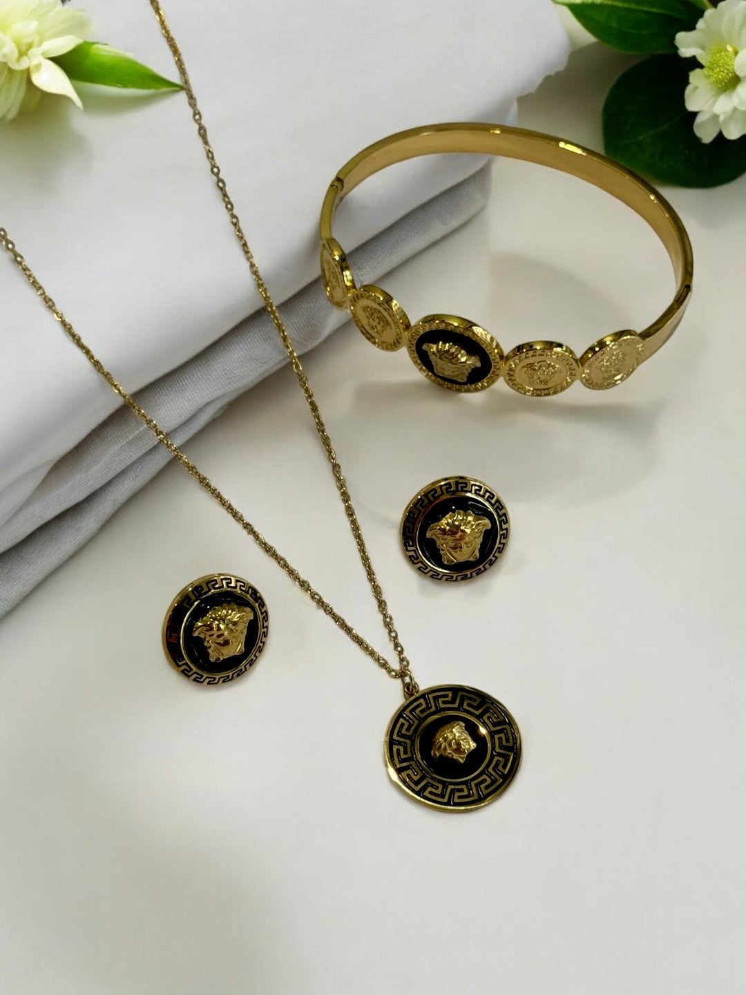 BLACK VERSACE ERIC NECKLACE AND BRACELET (COMBO)