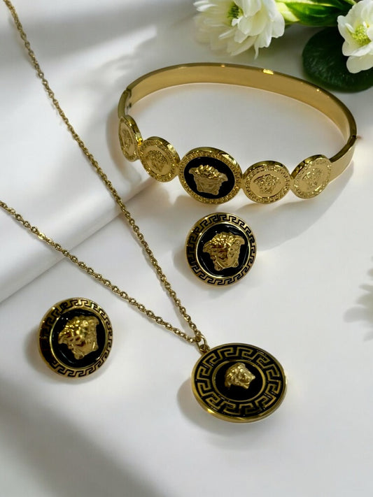 BLACK VERSACE ERIC NECKLACE AND BRACELET (COMBO)