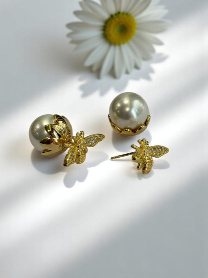 GOLDEN PEARL BUMBLEBEES ATLAS EARRINGS