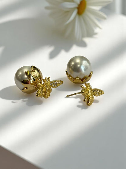 GOLDEN PEARL BUMBLEBEES ATLAS EARRINGS