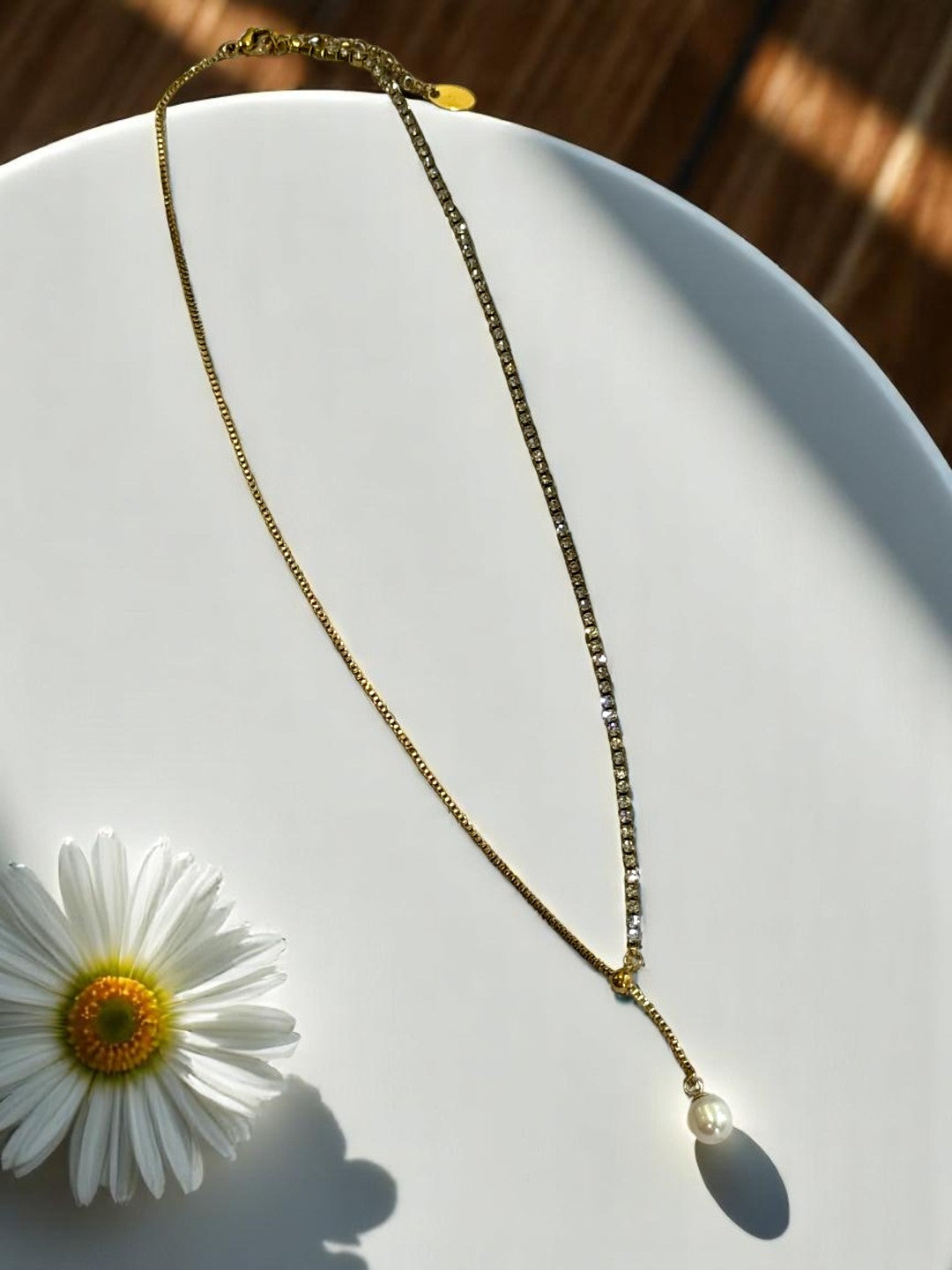 GOLDEN DIAMOND PEARL WESTON NECKLACE
