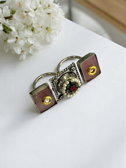 PINK BHUVI BOXED TWO FINGER GERMAN SILVER RING