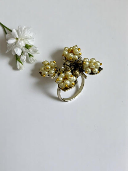 SILVER PEARL CHAKRIKA GERMAN SILVER RING