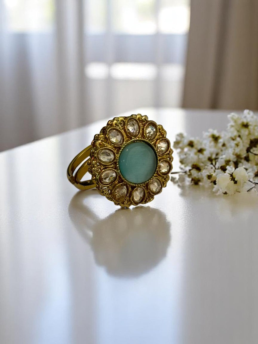 SEA GREEN ERISHA KUNDAN RINGS