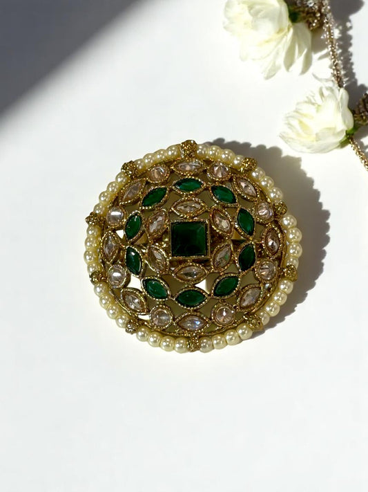 GREEN PEARL RITHIKA KUNDAN RINGS
