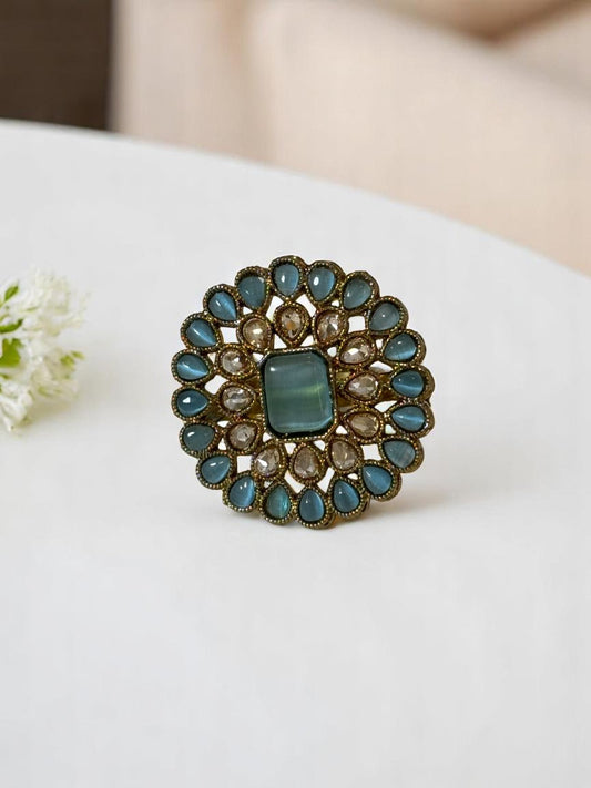 SEA BLUE HIRAL KUNDAN RINGS