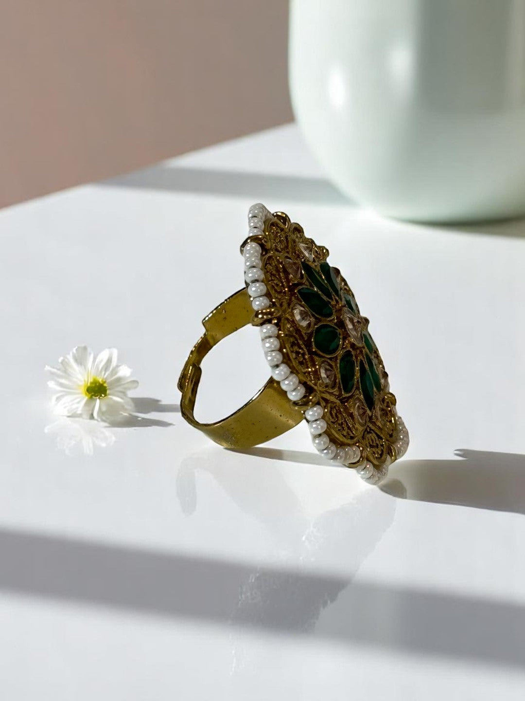 GREEN PEARL INAYAA KUNDAN RINGS