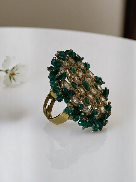 GREEN PEARL IRIYA KUNDAN RINGS