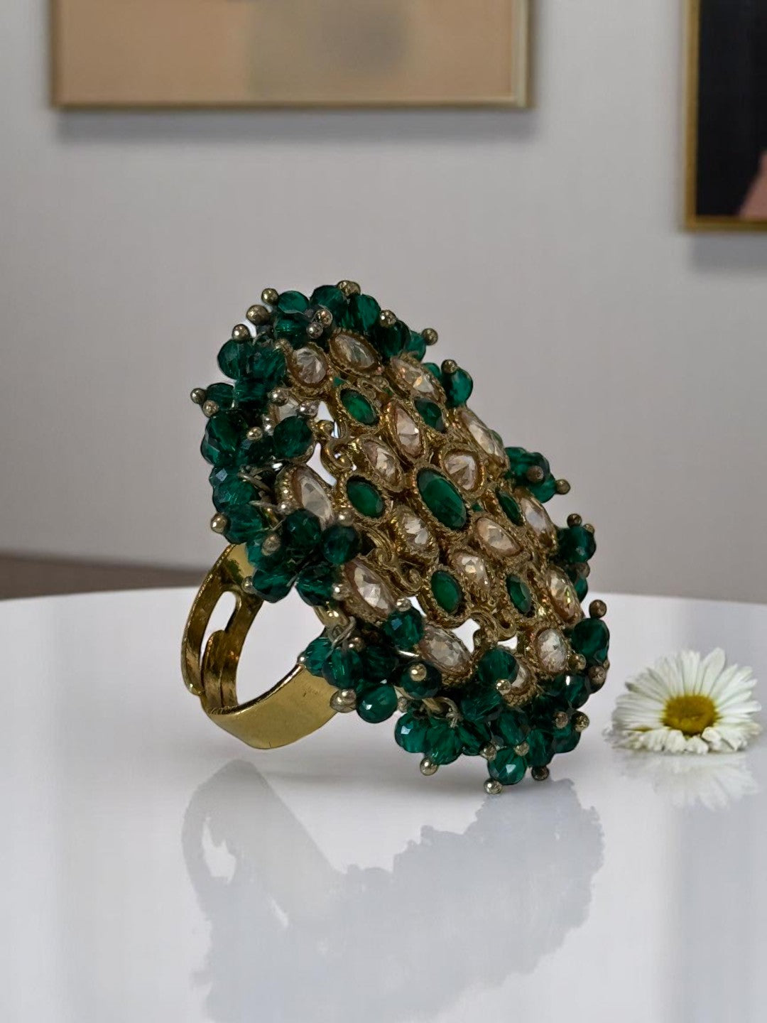 GREEN PEARL IRIYA KUNDAN RINGS
