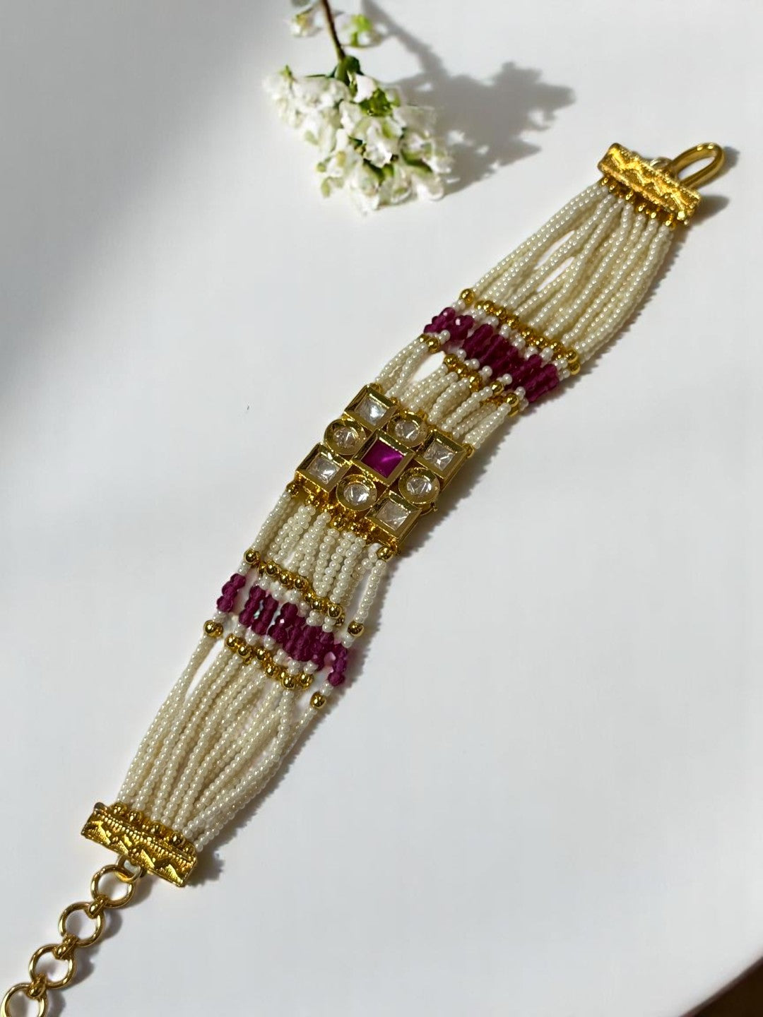 PINK ELINAA KUNDAN BRACELET