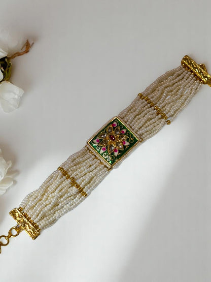 GREEN PINK EESHA KUNDAN BRACELET