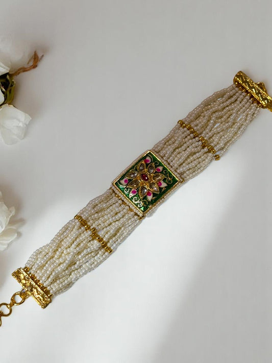 GREEN PINK EESHA KUNDAN BRACELET