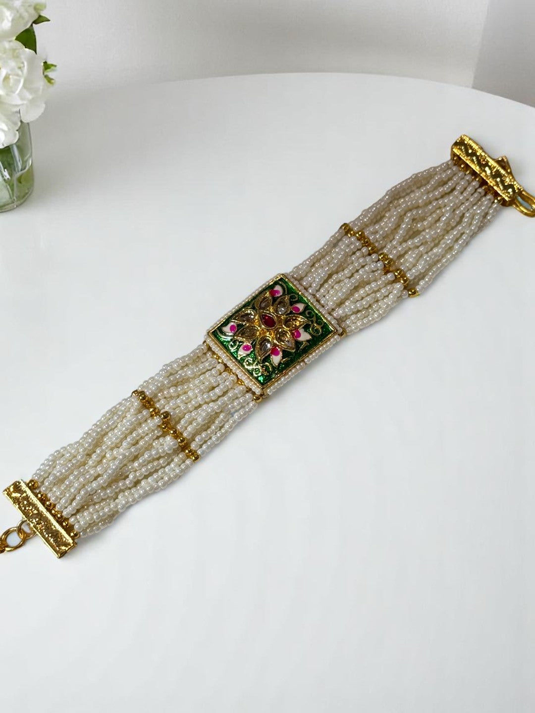 GREEN PINK EESHA KUNDAN BRACELET